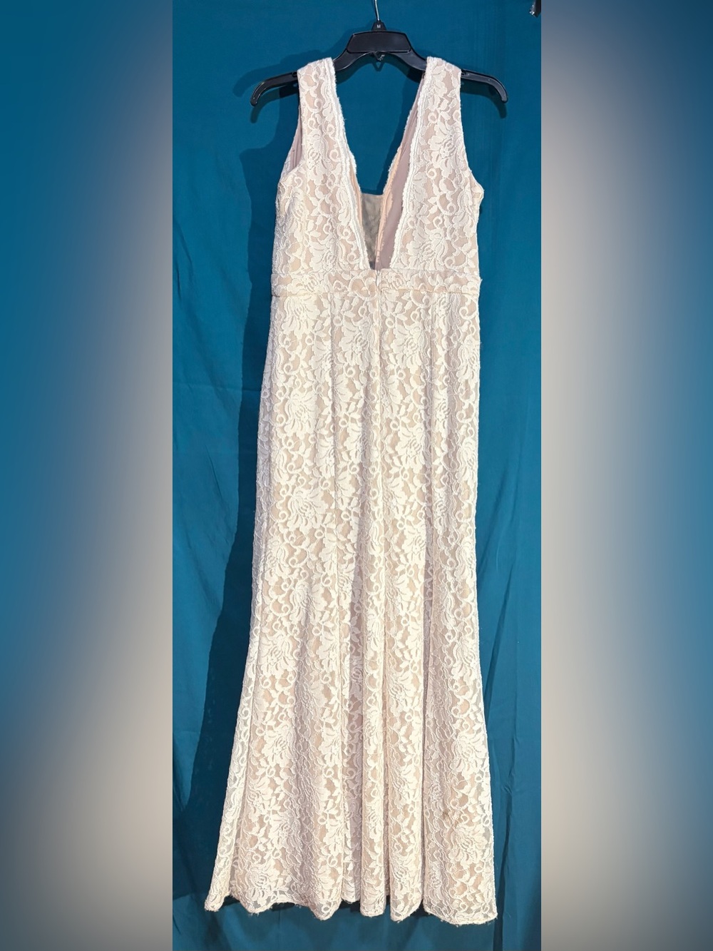 Ivory Lace Plunge V-Neck Maxi Dress